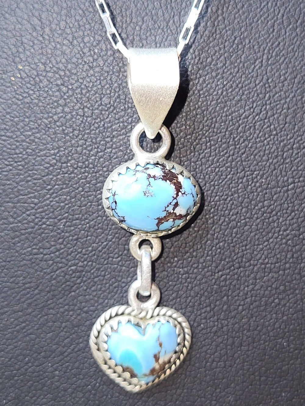 925 Sterling Silver & Golden Hills Turquoise Heart Drop Pendant - Chain Not Inc